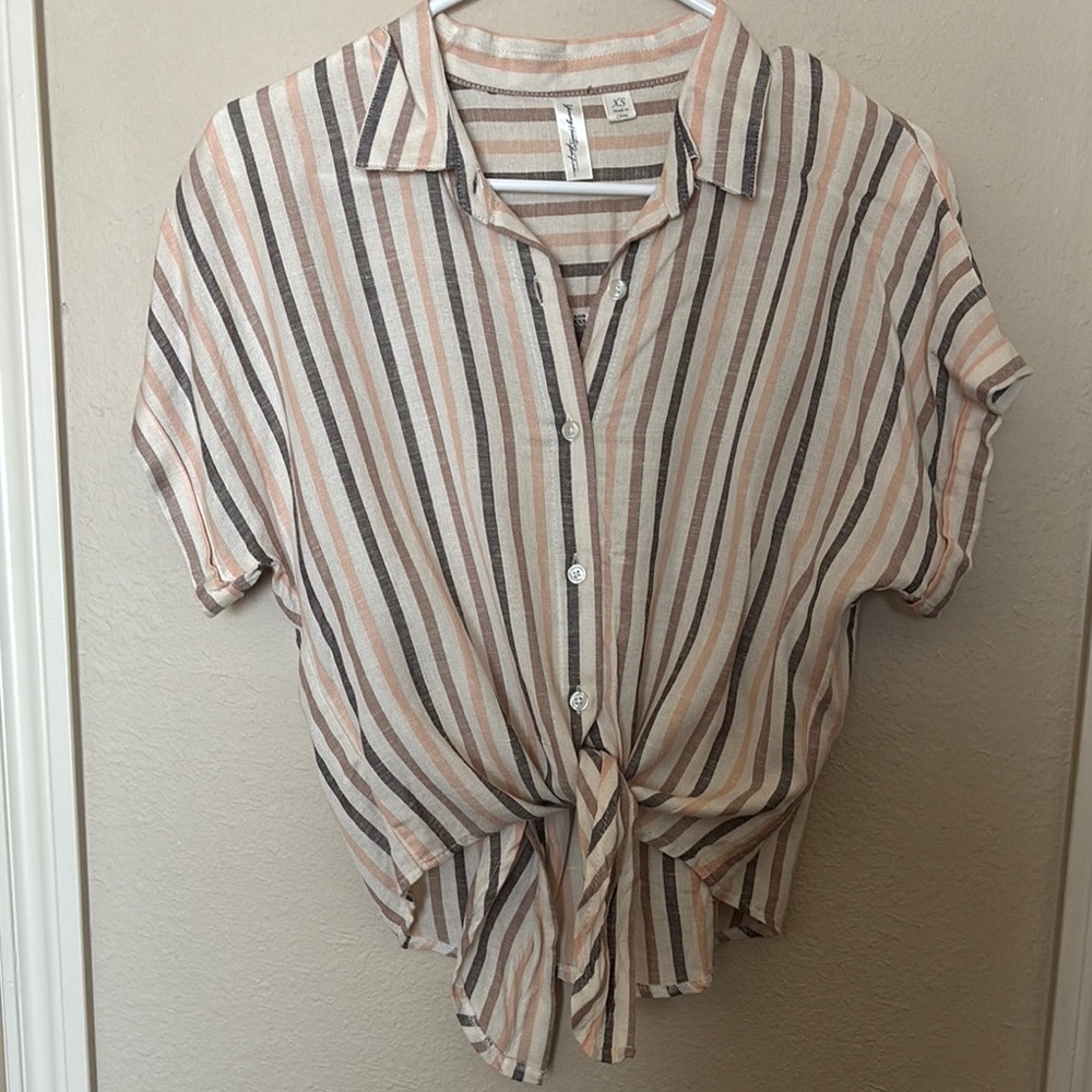 Striped Button-Up Tie Front Blouse